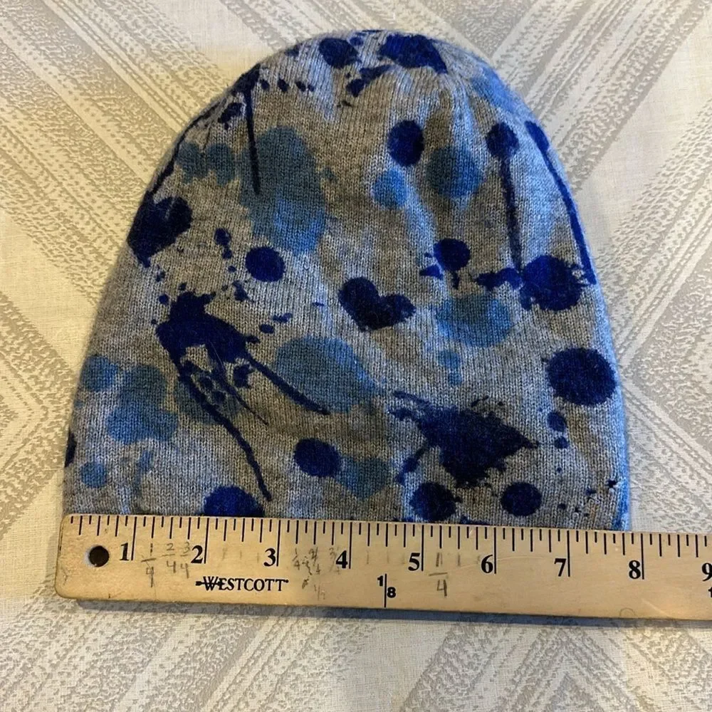 Autumn Cashmere Kids Girls Grey with Blue Splatter Beanie Hat